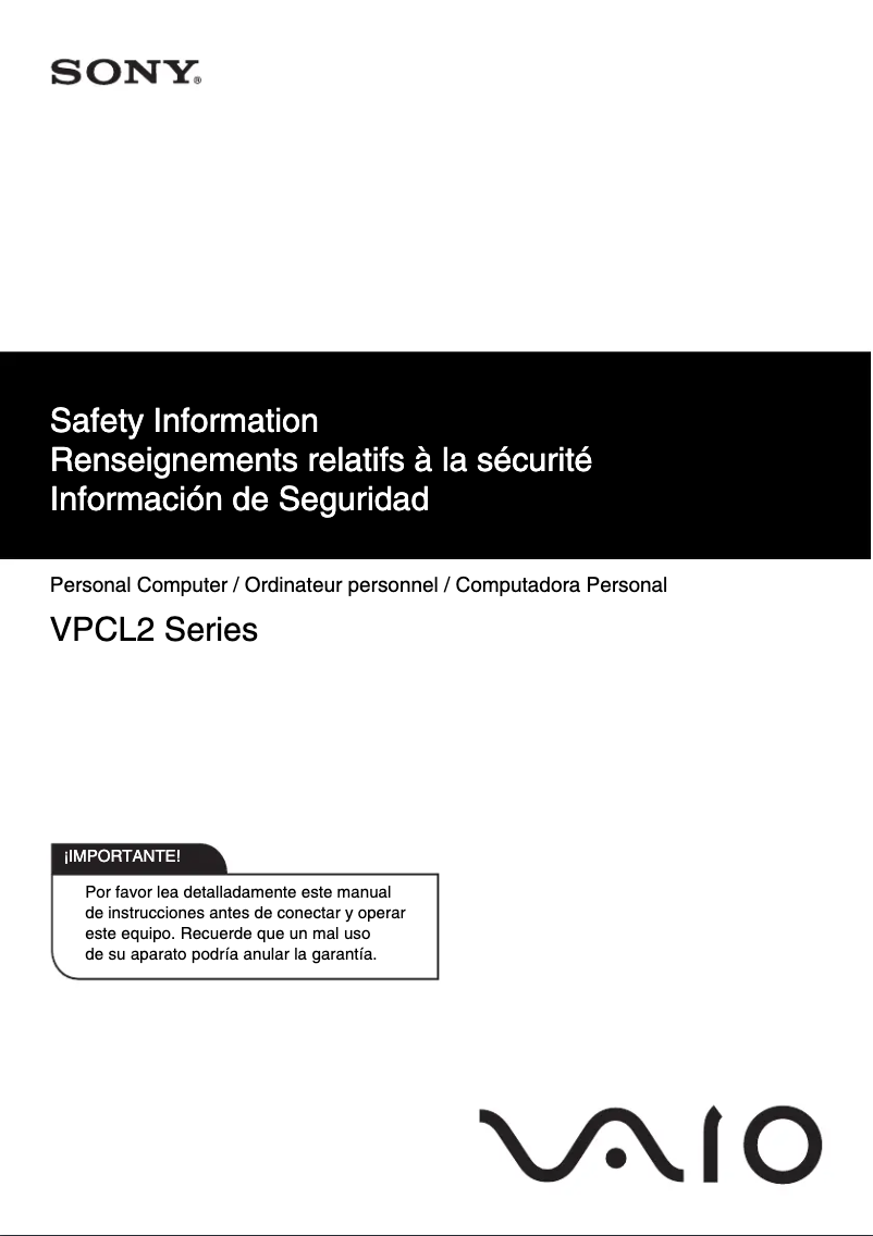 Page 1 de la notice Instructions de sécurité Sony Vaio VPCL215FX