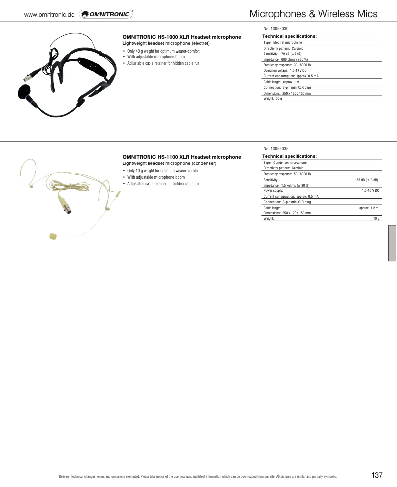 Página 1 del manual Catálogo Omnitronic HS-1100 XLR