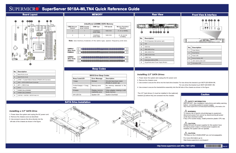 Page 1 de la notice Guide de démarrage rapide Supermicro SuperServer 5018A-MLTN4