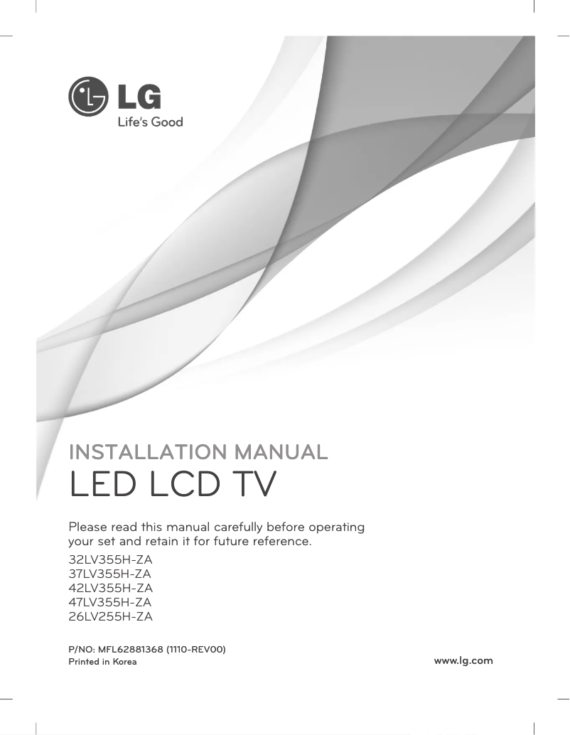 Page n°1 - Guide d'installation LG 42LV355H