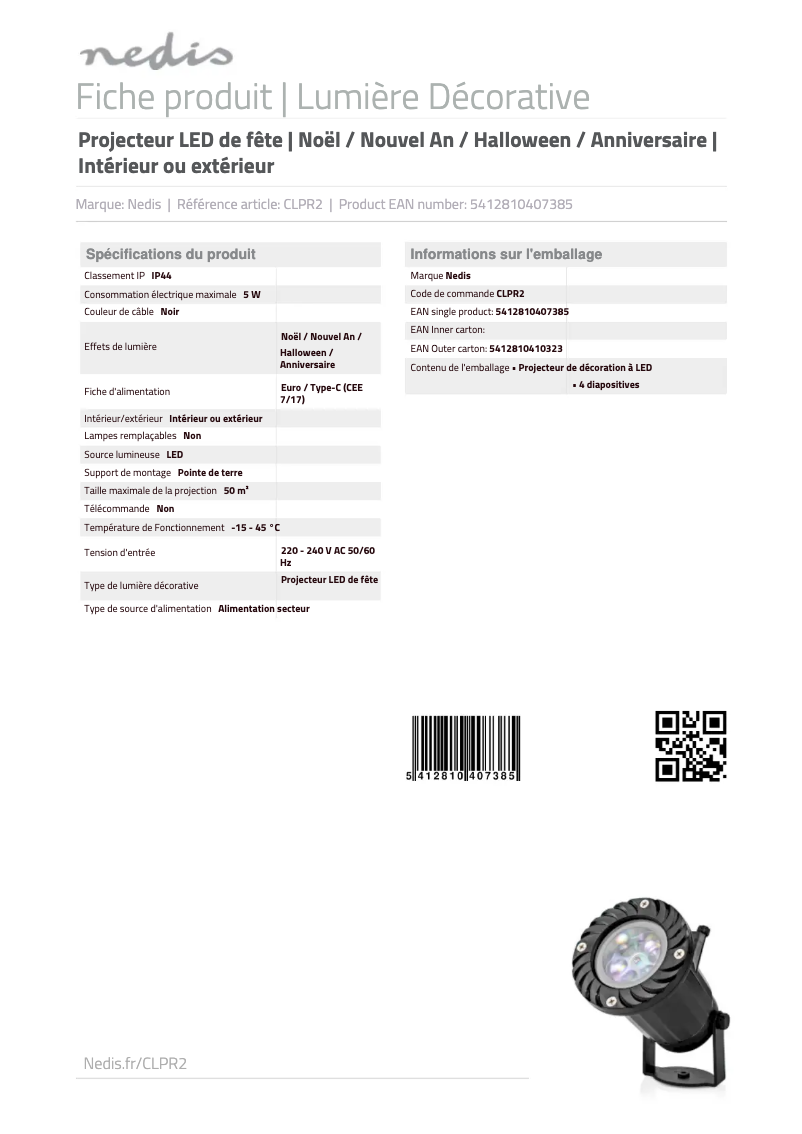 Page 1 de la notice Manuel utilisateur Nedis CLPR2