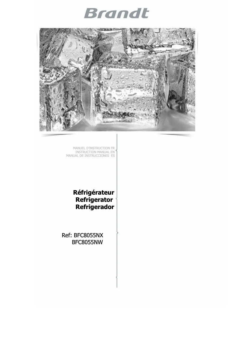 Page 1 de la notice Manuel utilisateur Brandt BFC8055NX