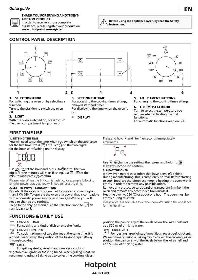 Page 1 de la notice Manuel utilisateur Hotpoint FA2 540 P BL HA