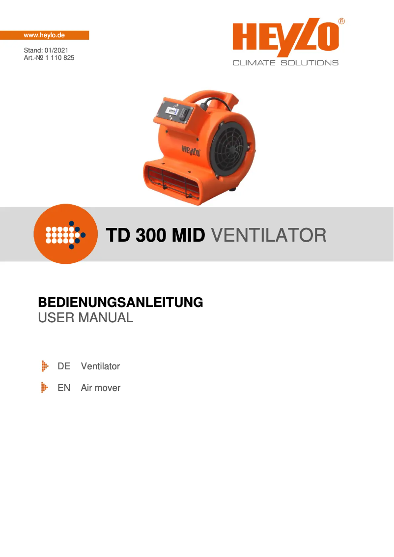 Page 1 de la notice Manuel utilisateur Heylo TD 300