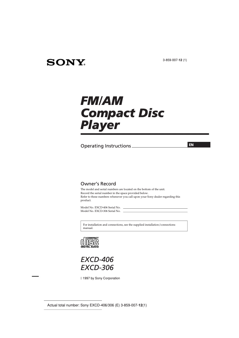 Page 1 de la notice Manuel utilisateur Sony EXCD-306