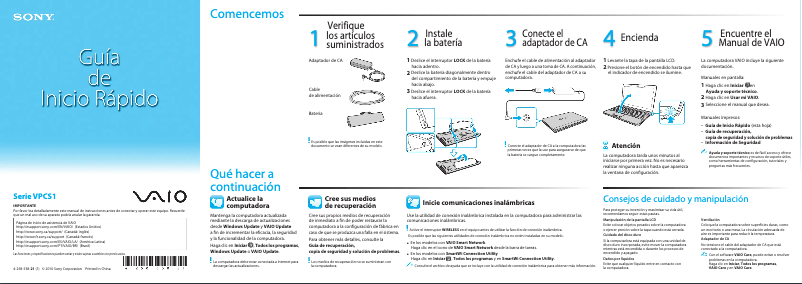 Página 1 del manual Guía de instalación Sony Vaio VPCS13BFX