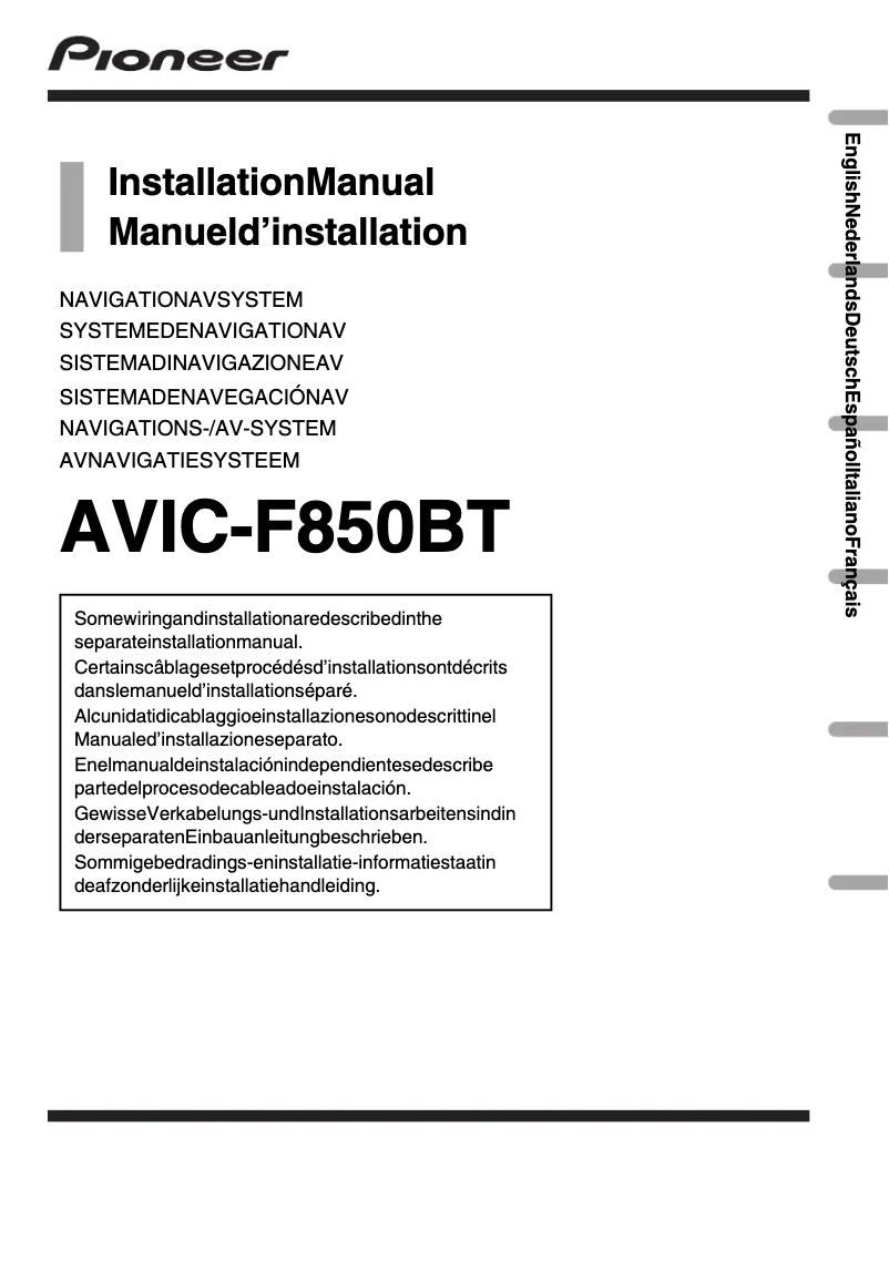 Page 1 de la notice Guide d'installation Pioneer AVIC-F850BT