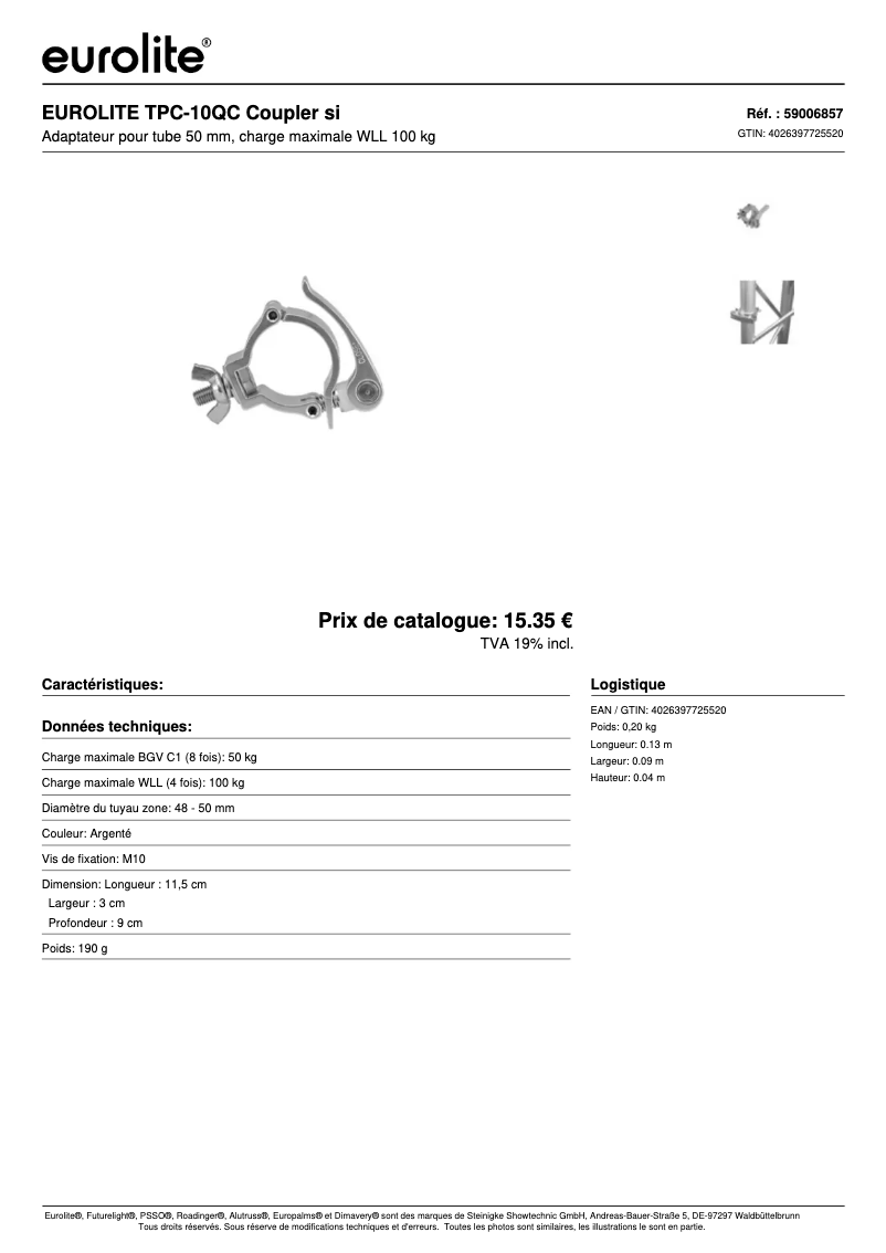 Page n°1 - Fiche technique Eurolite TPC-10QC