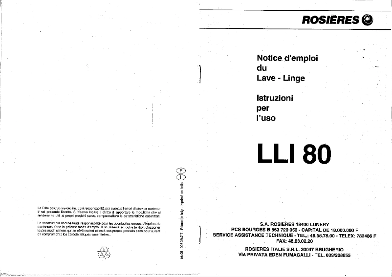 Image de la première page du manuel de l'appareil LLI 80 FR