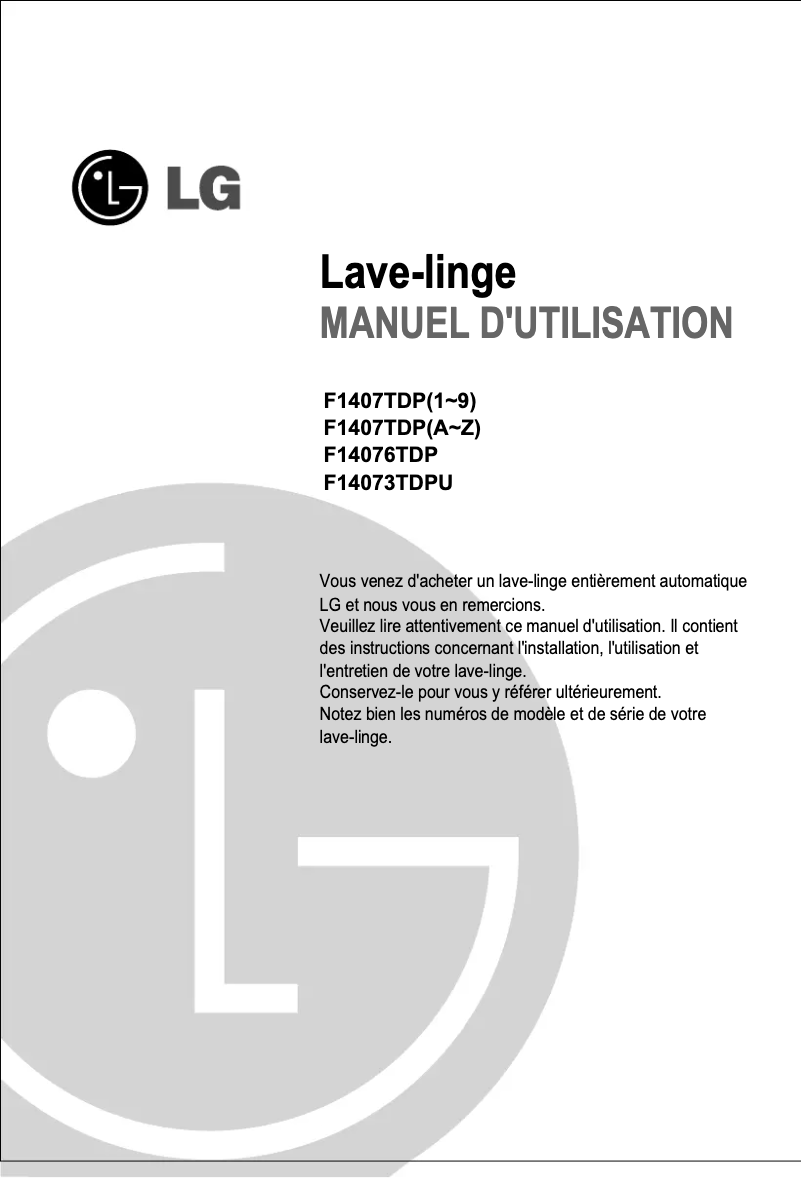 Page 1 de la notice Manuel utilisateur LG F14076TDP