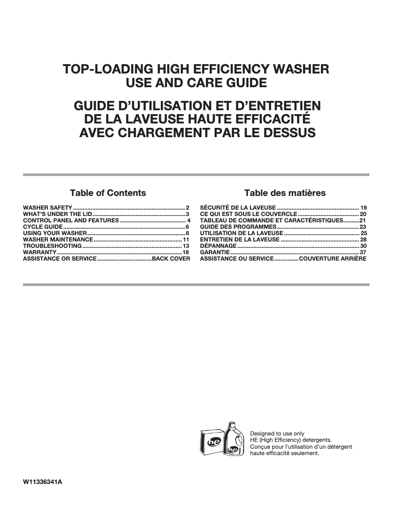 Page n°1 - Manuel d'utilisation et d'entretien Amana NTW4519JW