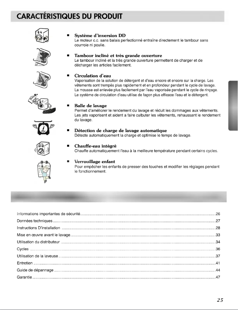 Page 1 de la notice Manuel utilisateur LG WM3677HW