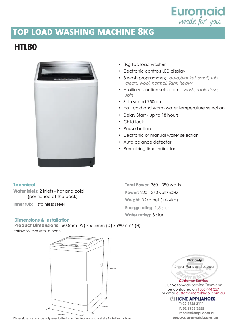 Image de la première page du manuel de l'appareil HTL80