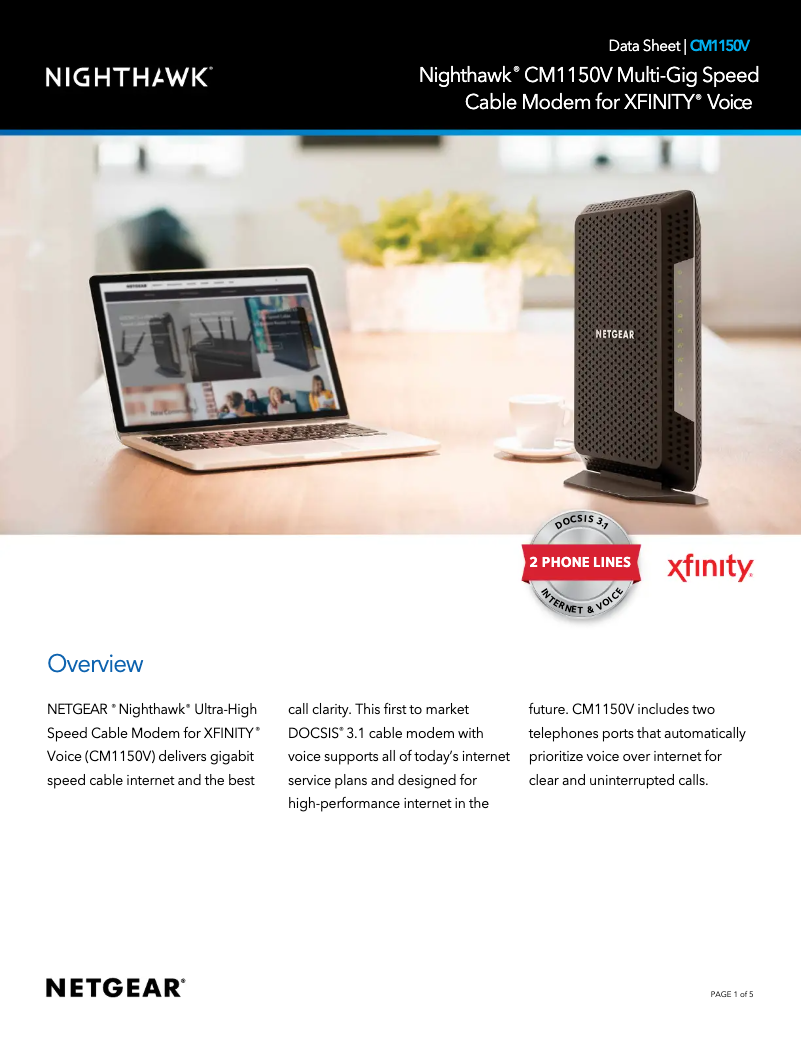 Page 1 de la notice Fiche technique Netgear Nighthawk CM1150V