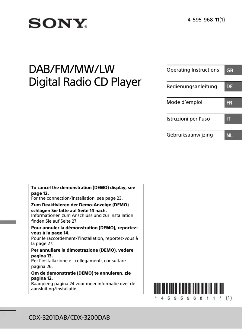 Image de la première page du manuel de l'appareil CDX-3201DAB
