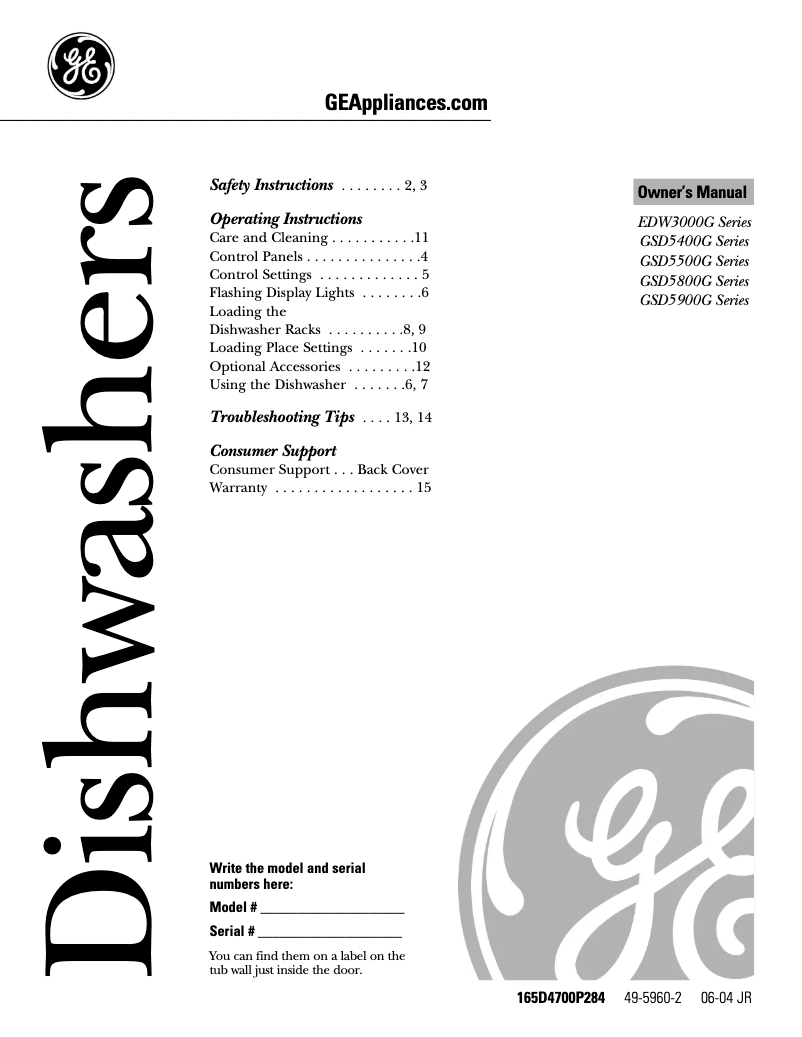 Imagen de la primera página del manual del dispositivo GSD5500GWW