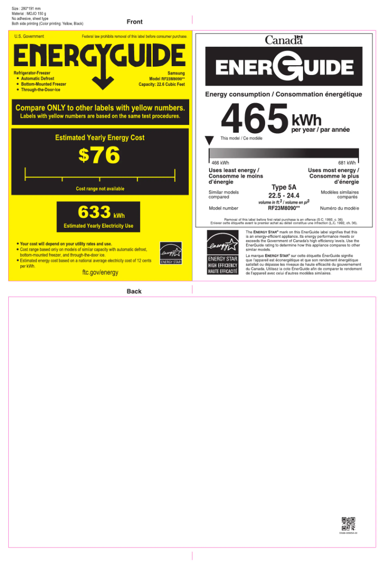 Page n°1 - Label énergétique Samsung RF23M8070SG