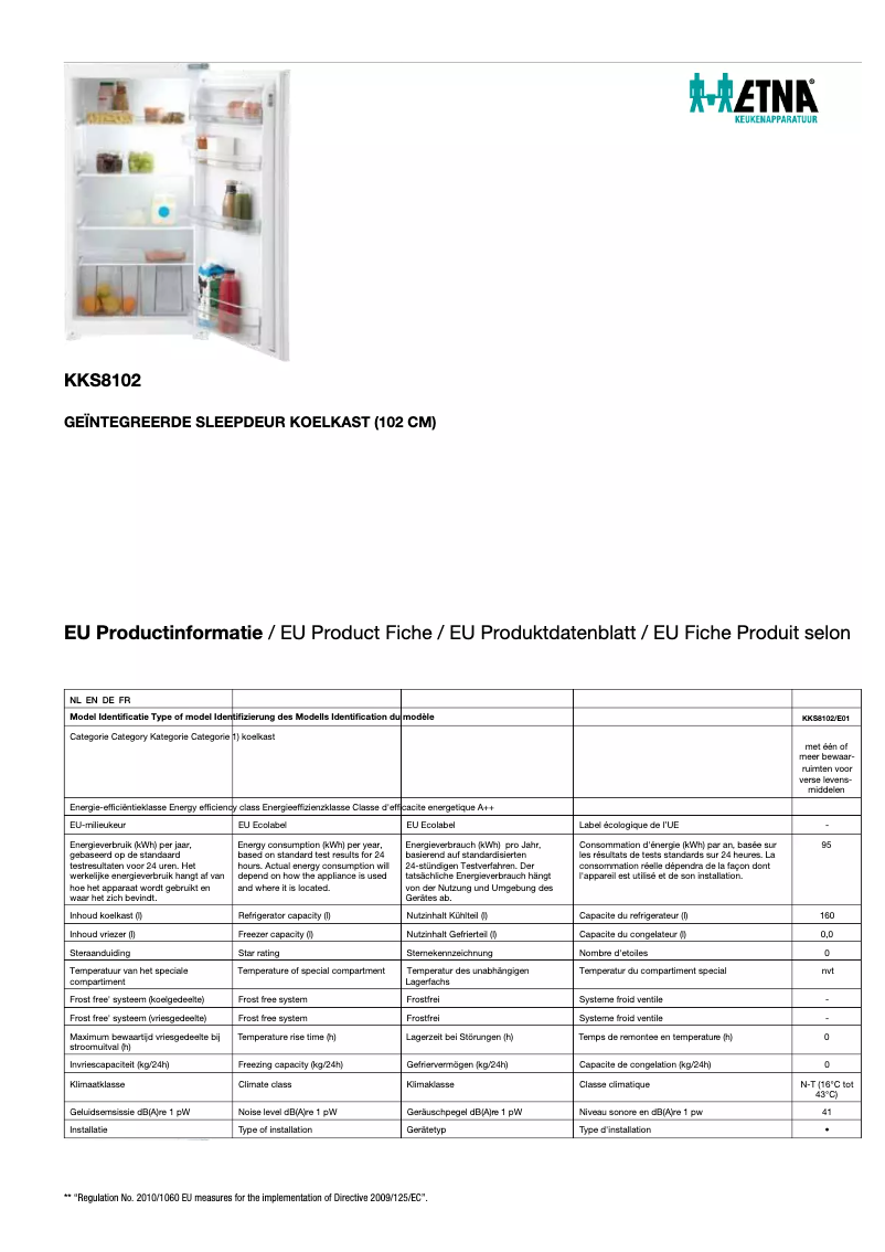 Page 1 de la notice Fiche technique Etna KKS8102