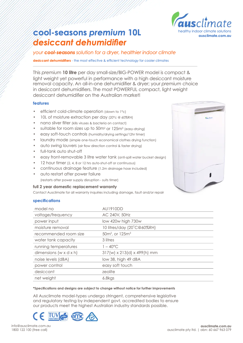 Image de la première page du manuel de l'appareil Cool Seasons Premium 10L AU1910DD