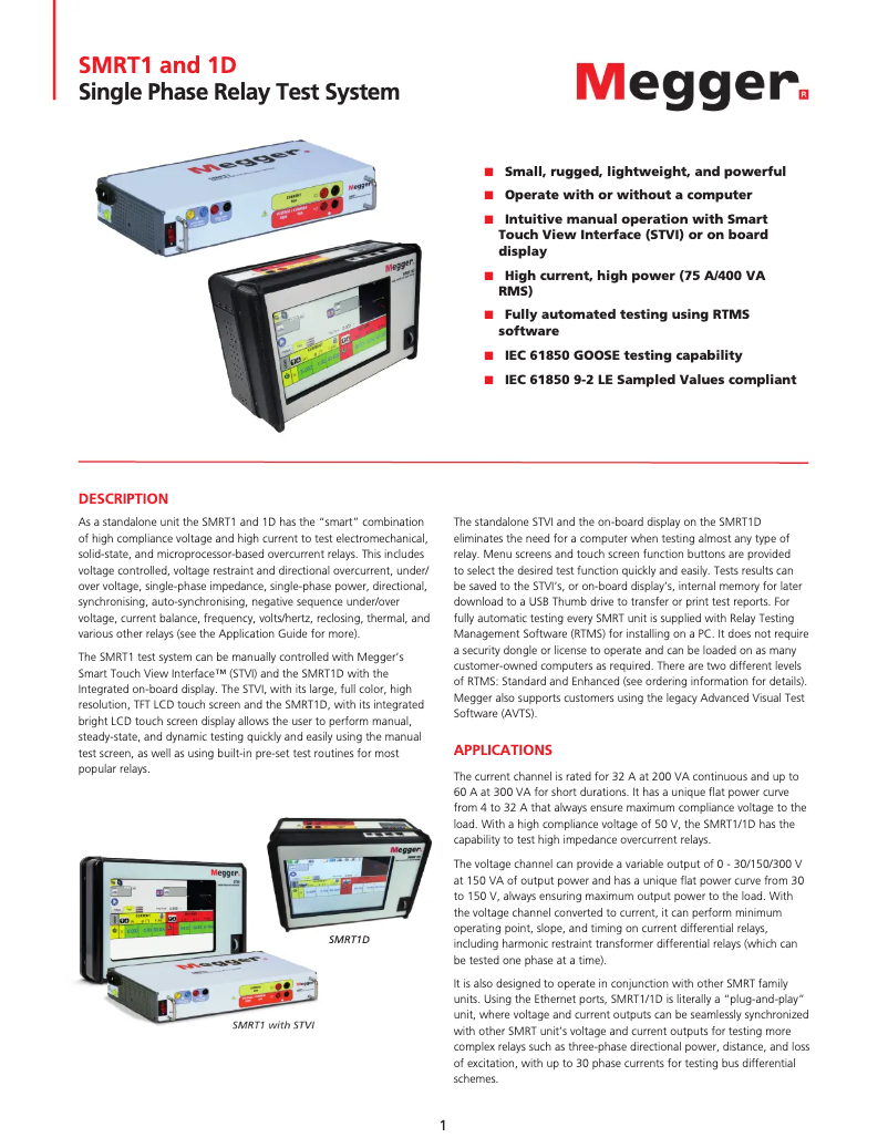 Page 1 de la notice Fiche technique Megger SMRT1D
