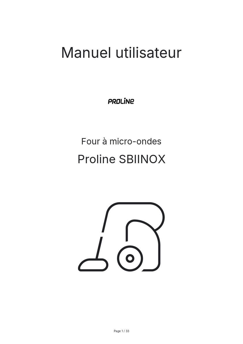 Page n°1 - Manuel utilisateur Proline SBIINOX