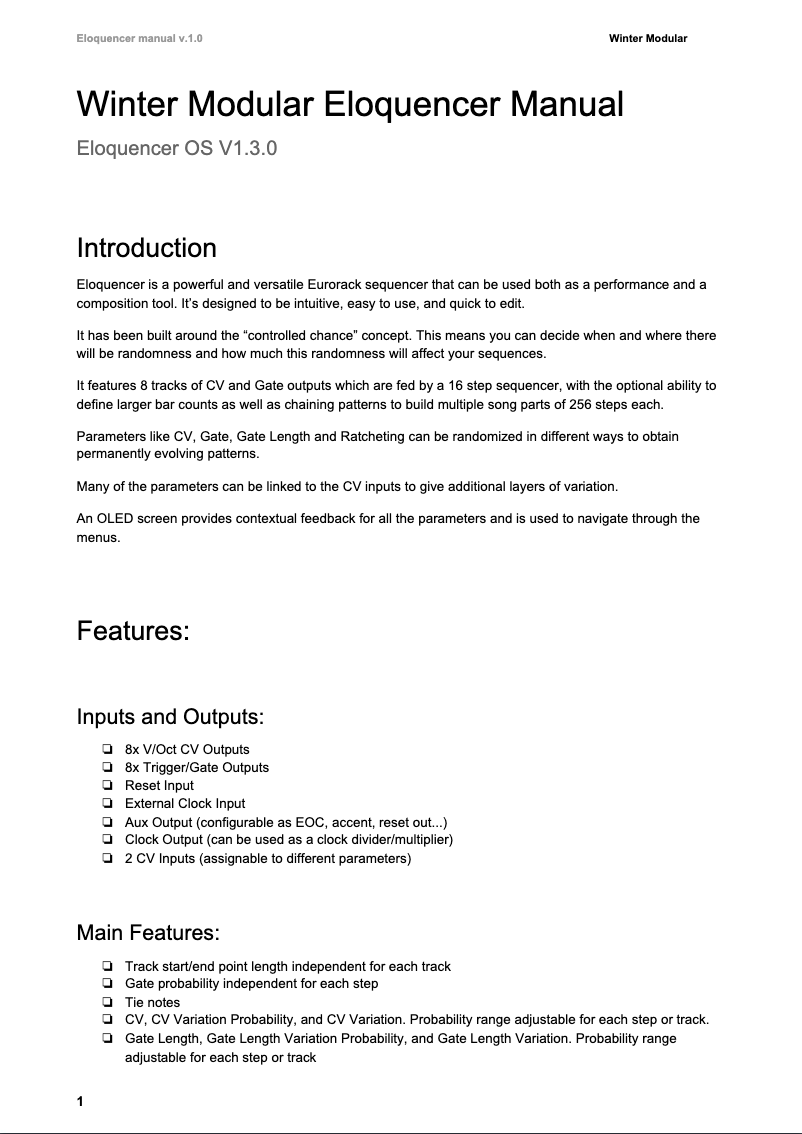 Página 1 del manual Manual de usuario Winter Modular Eloquencer