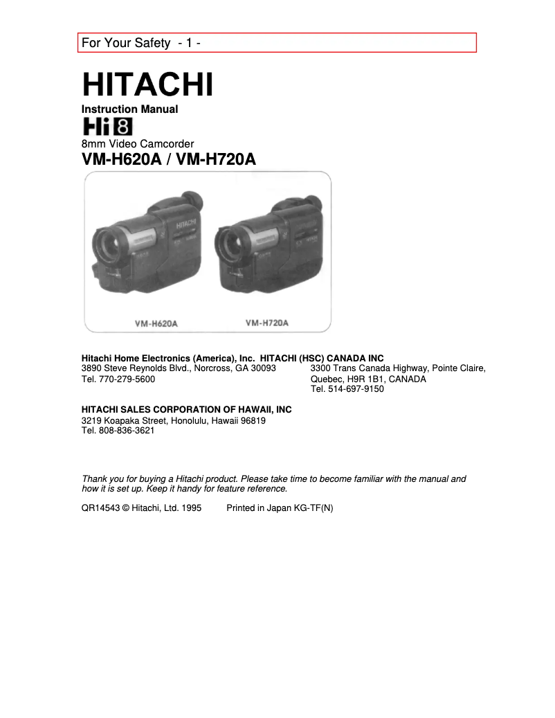 Page n°1 - Manuel utilisateur Hitachi VM-H720A