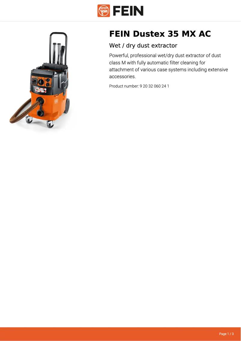 Page n°1 - Fiche technique Fein Dustex 35 MX AC