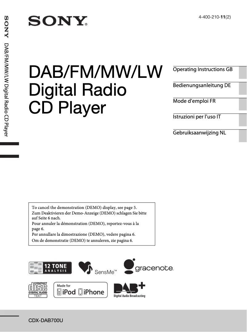 Image de la première page du manuel de l'appareil CDX-DAB700U