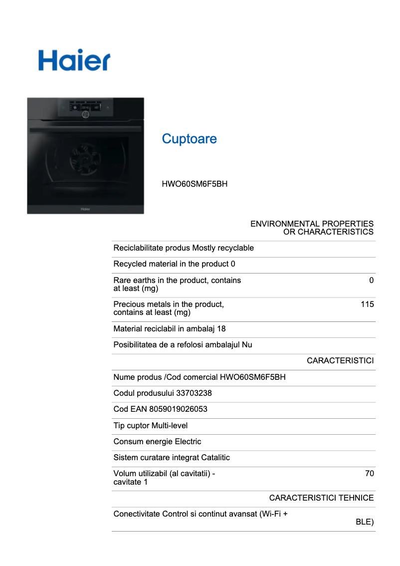 Page n°1 - Label énergétique Haier I-Turn Series 6 HWO60SM6F5BH