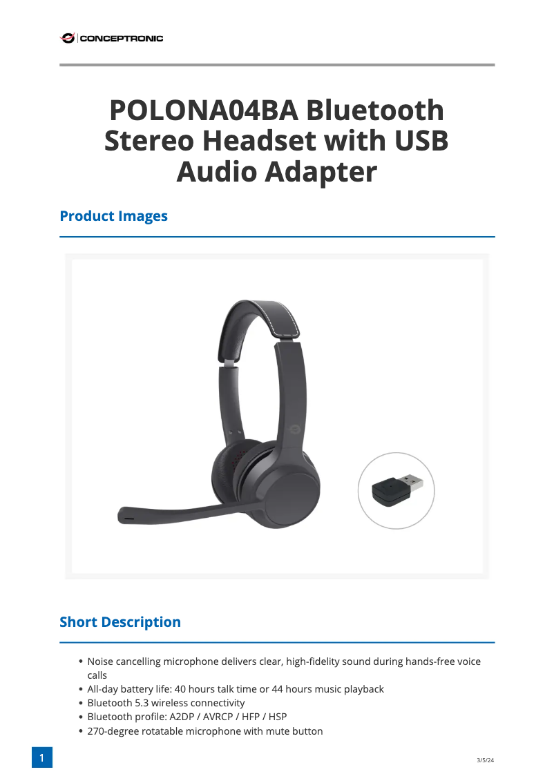 Page n°1 - Fiche technique Conceptronic POLONA04BA