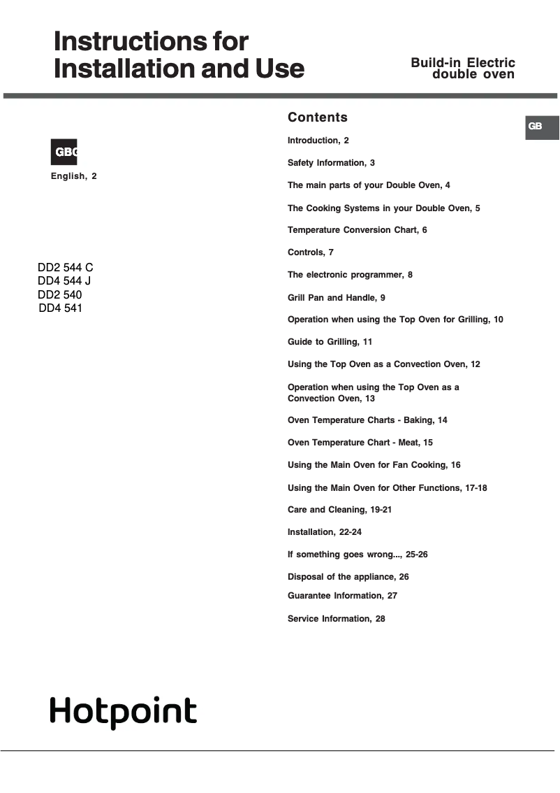 Page 1 de la notice Manuel utilisateur Hotpoint DD2540BL