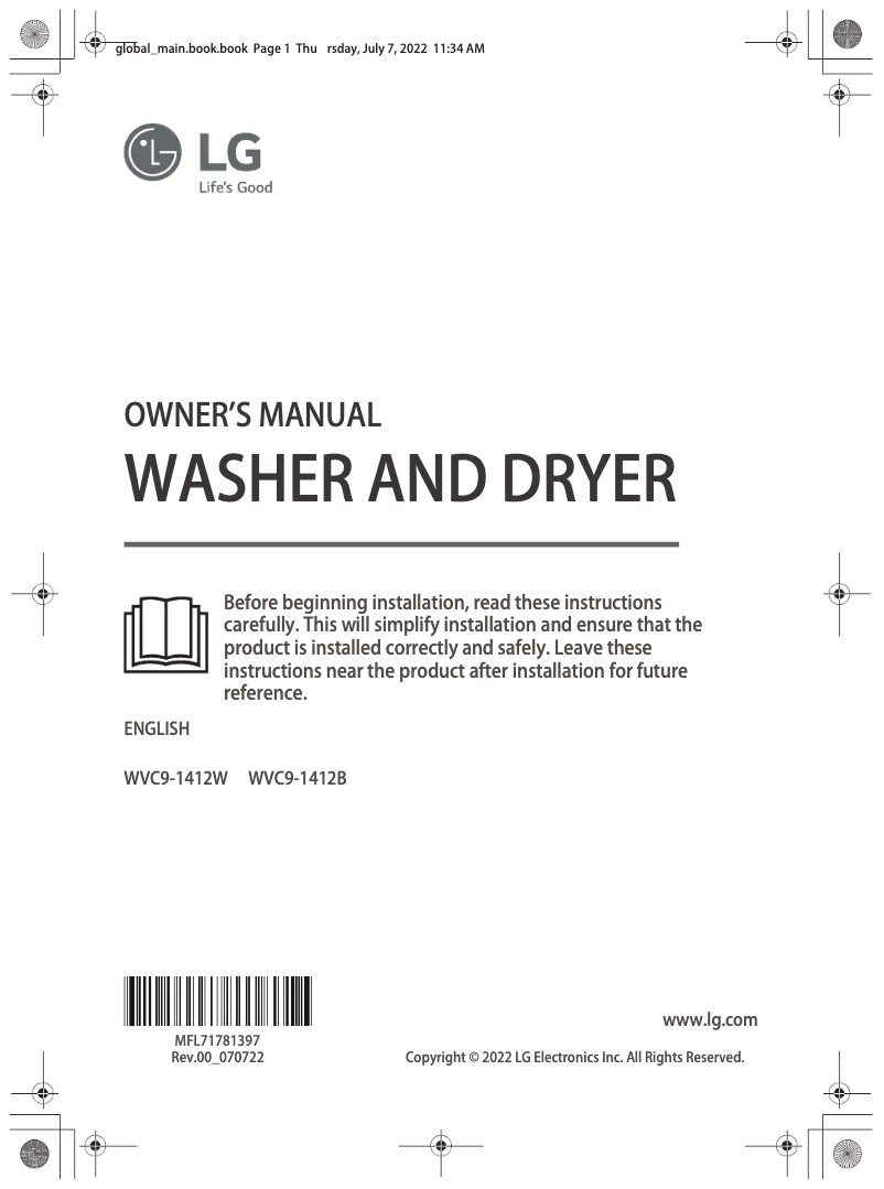 Page 1 de la notice Manuel utilisateur LG WVC9-1412W
