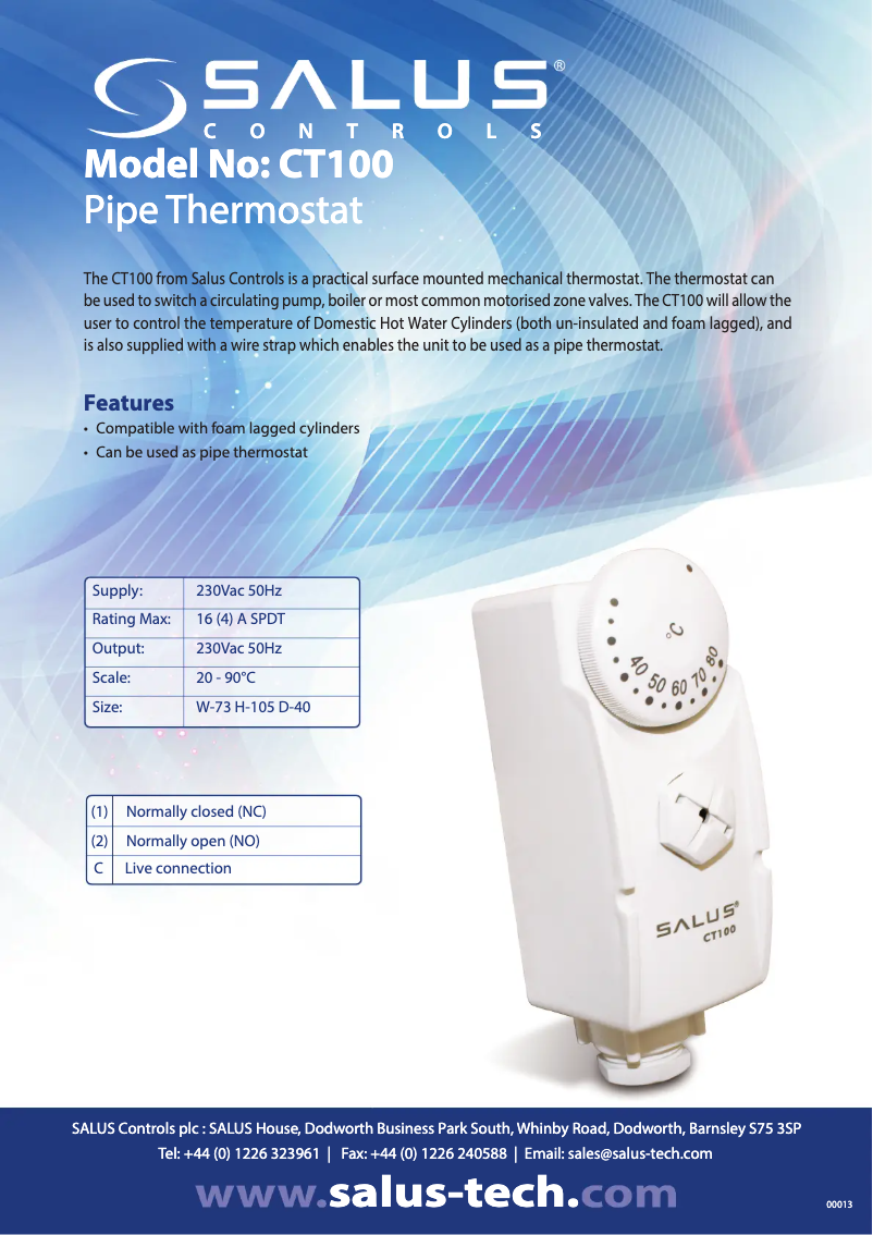 Page 1 de la notice Fiche technique Salus CT100