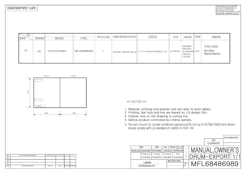 Page n°1 - Manuel utilisateur LG F12U2HDN1H