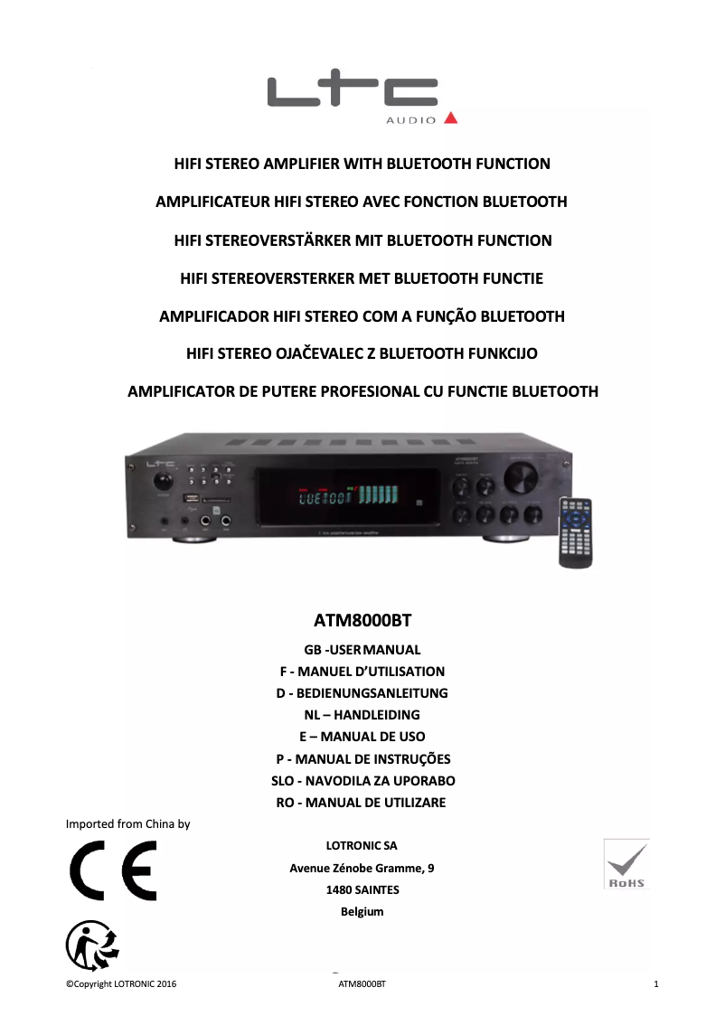 Page 1 de la notice Manuel utilisateur Lotronic ATM8000BT