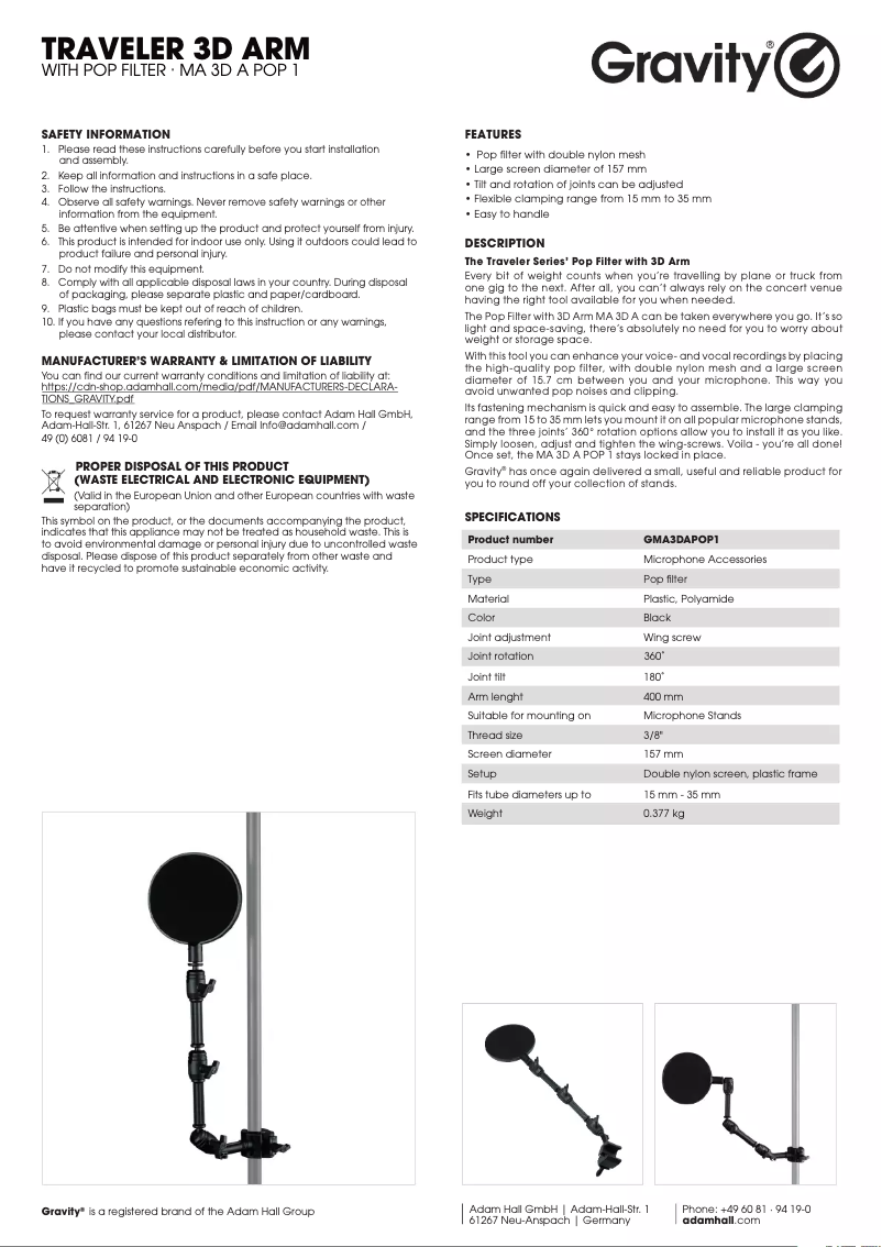 Imagen de la primera página del manual del dispositivo MA 3D A POP 1