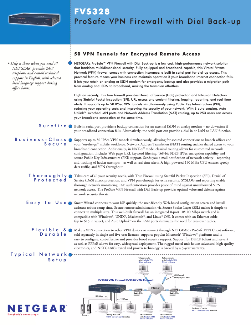 Page 1 de la notice Fiche technique Netgear FVS328