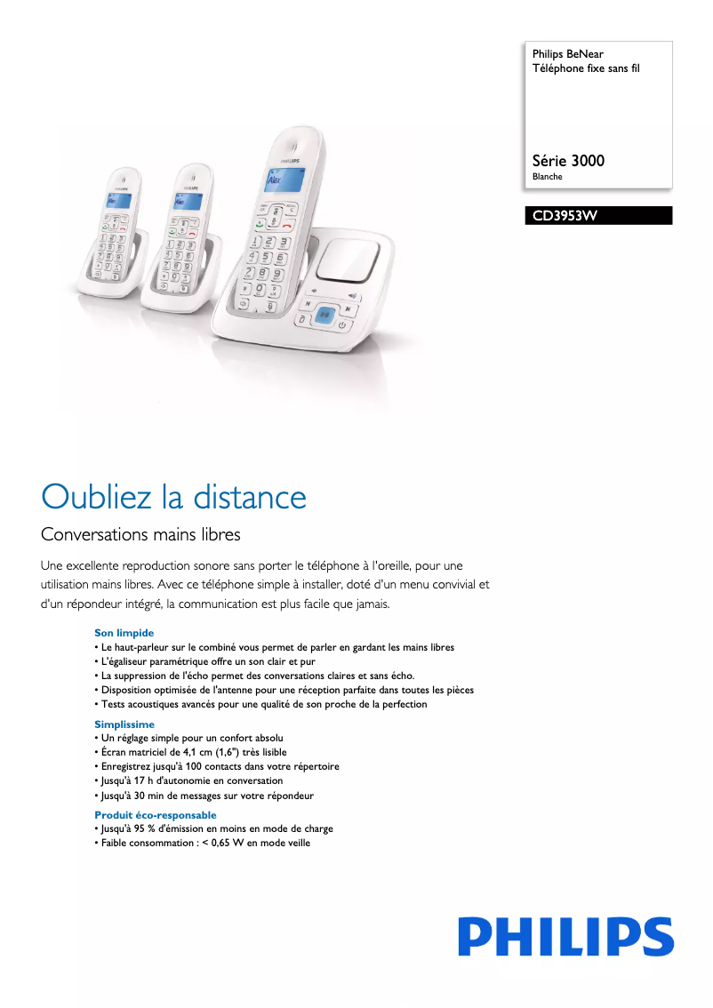 Página 1 del manual Ficha técnica Philips BeNear CD3953W