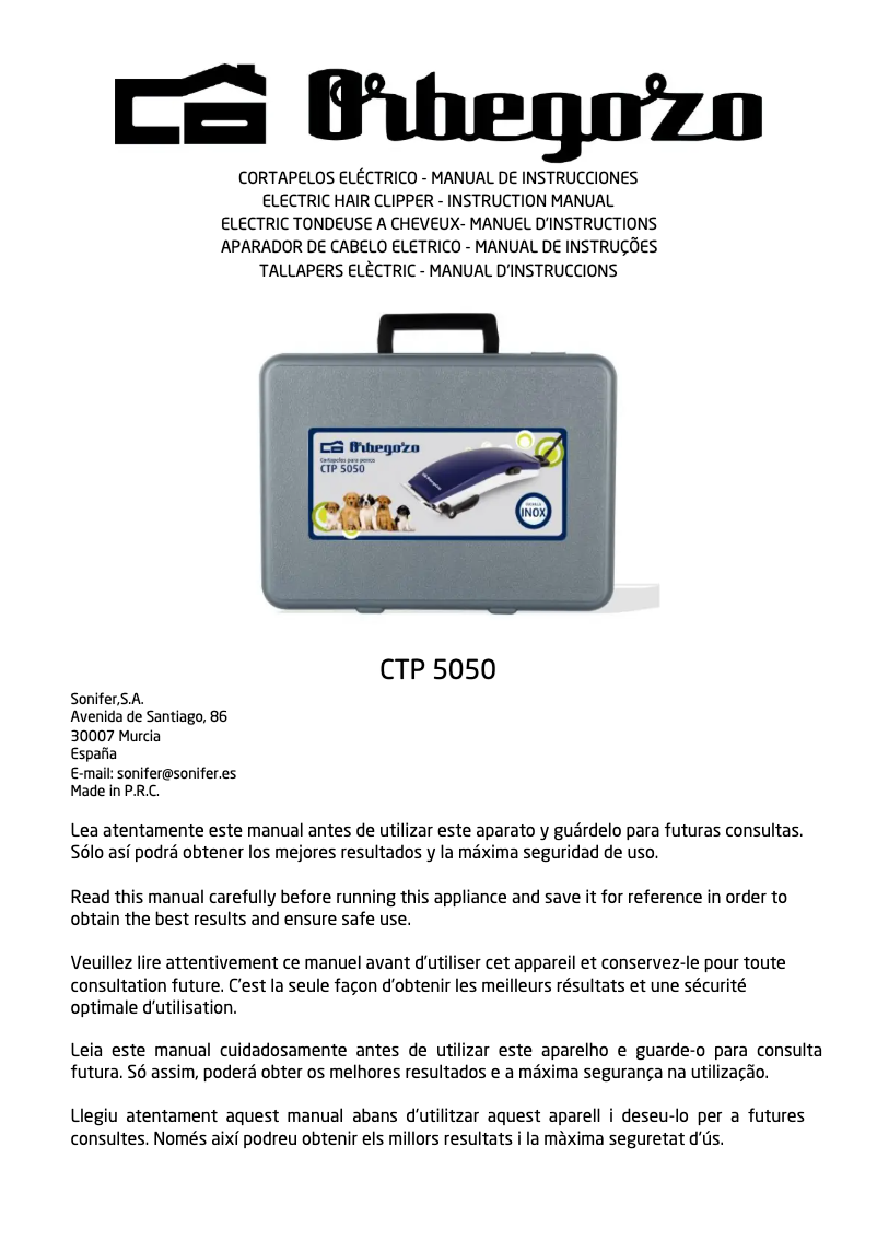 Page 1 de la notice Manuel utilisateur Orbegozo CTP 5050