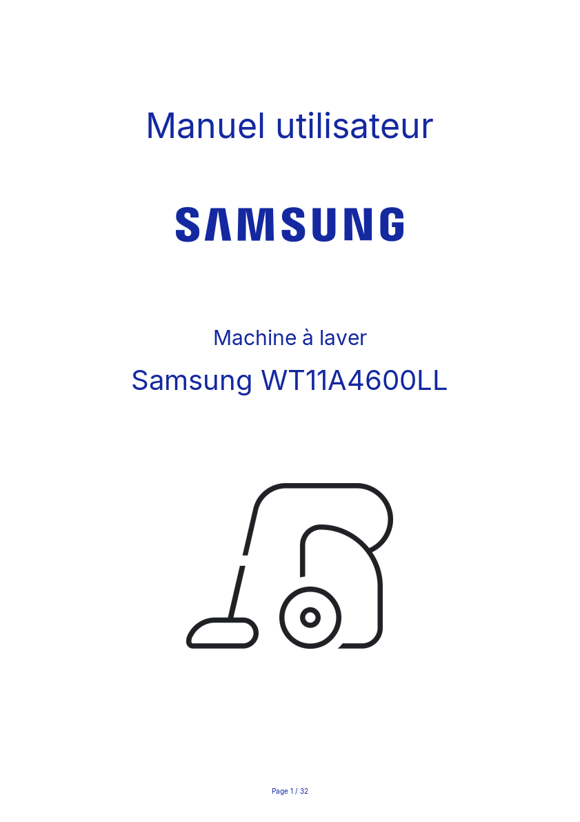 Page n°1 - Manuel utilisateur Samsung WT11A4600LL