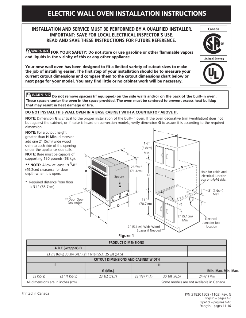Page 1 de la notice Guide d'installation Frigidaire PLEB30T8CC