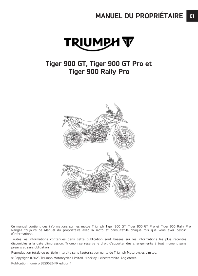 Page 1 de la notice Manuel utilisateur Triumph Tiger 900 GT (2025)