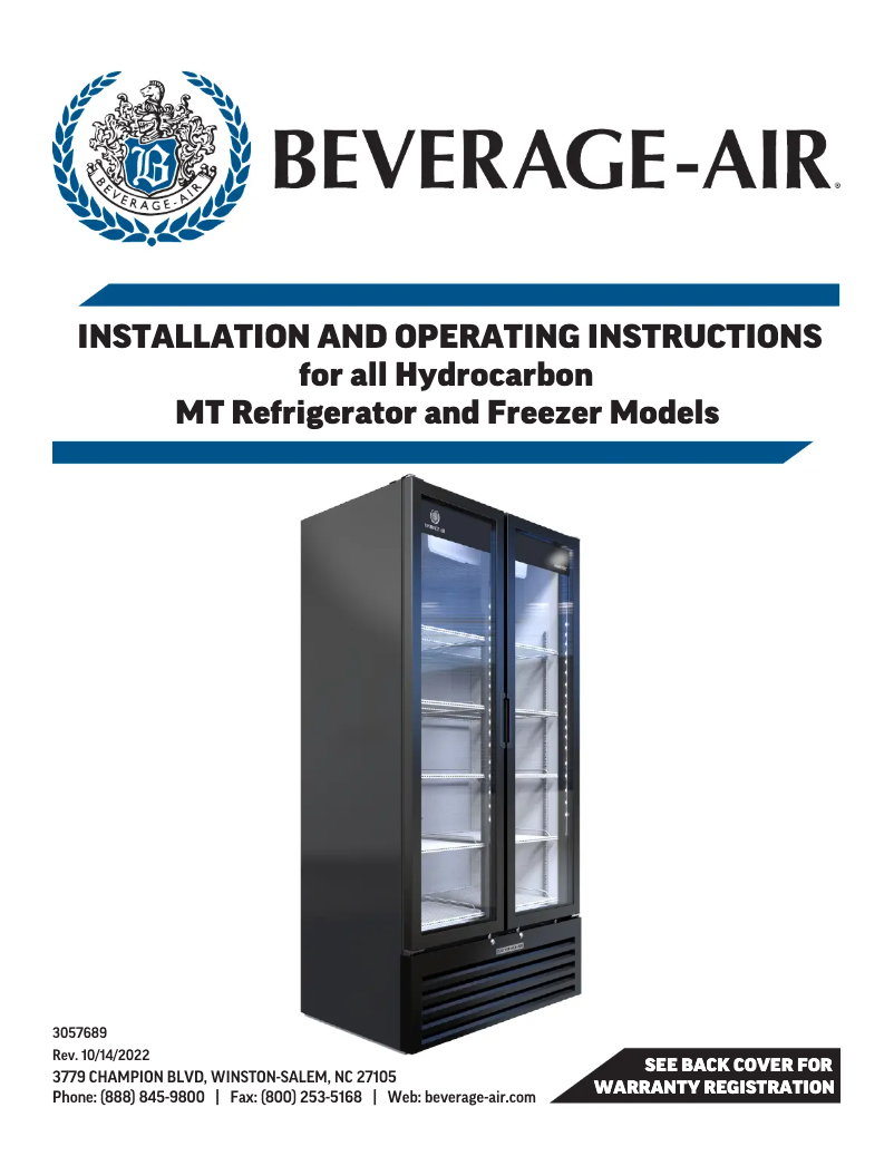 Page 1 de la notice Manuel utilisateur Beverage-Air MT23-1B