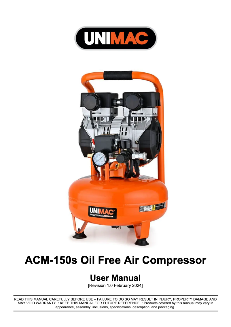 Page 1 de la notice Manuel utilisateur Unimac ACM-150s