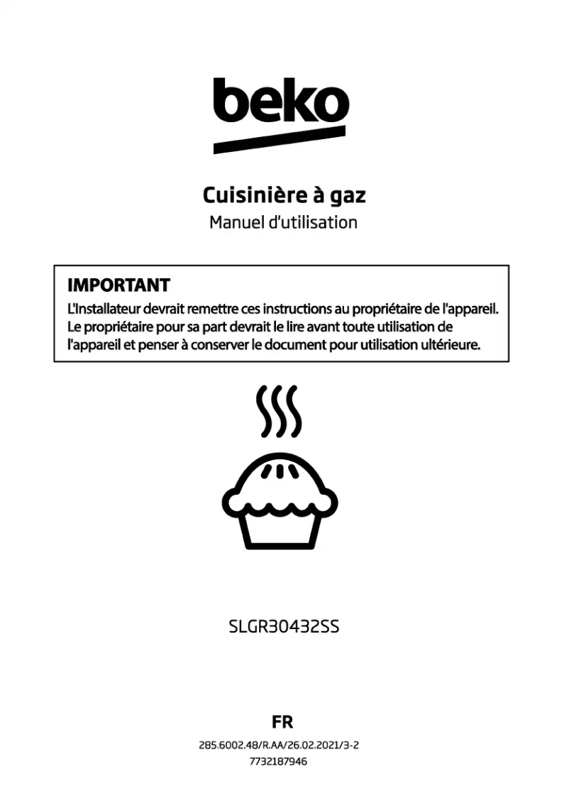 Page 1 de la notice Manuel utilisateur Beko SLGR30432SS