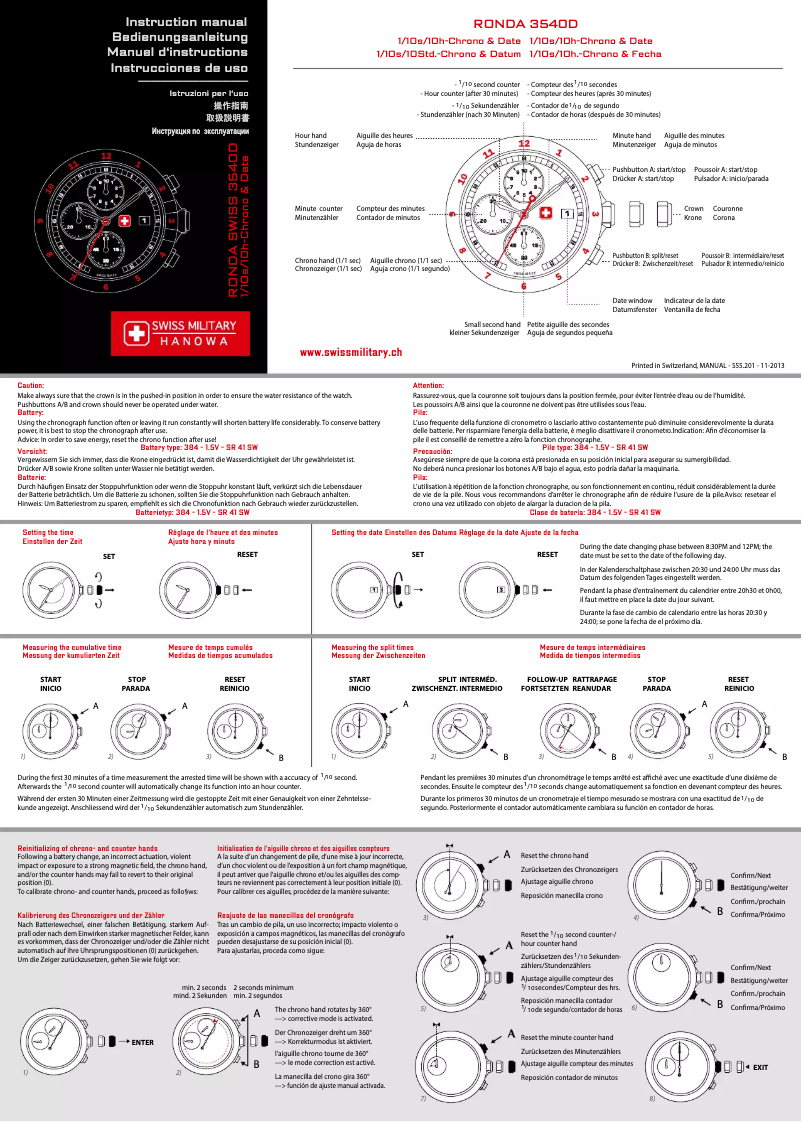 Page n°1 - Manuel utilisateur Swiss Military Hanowa Helvetus Chrono