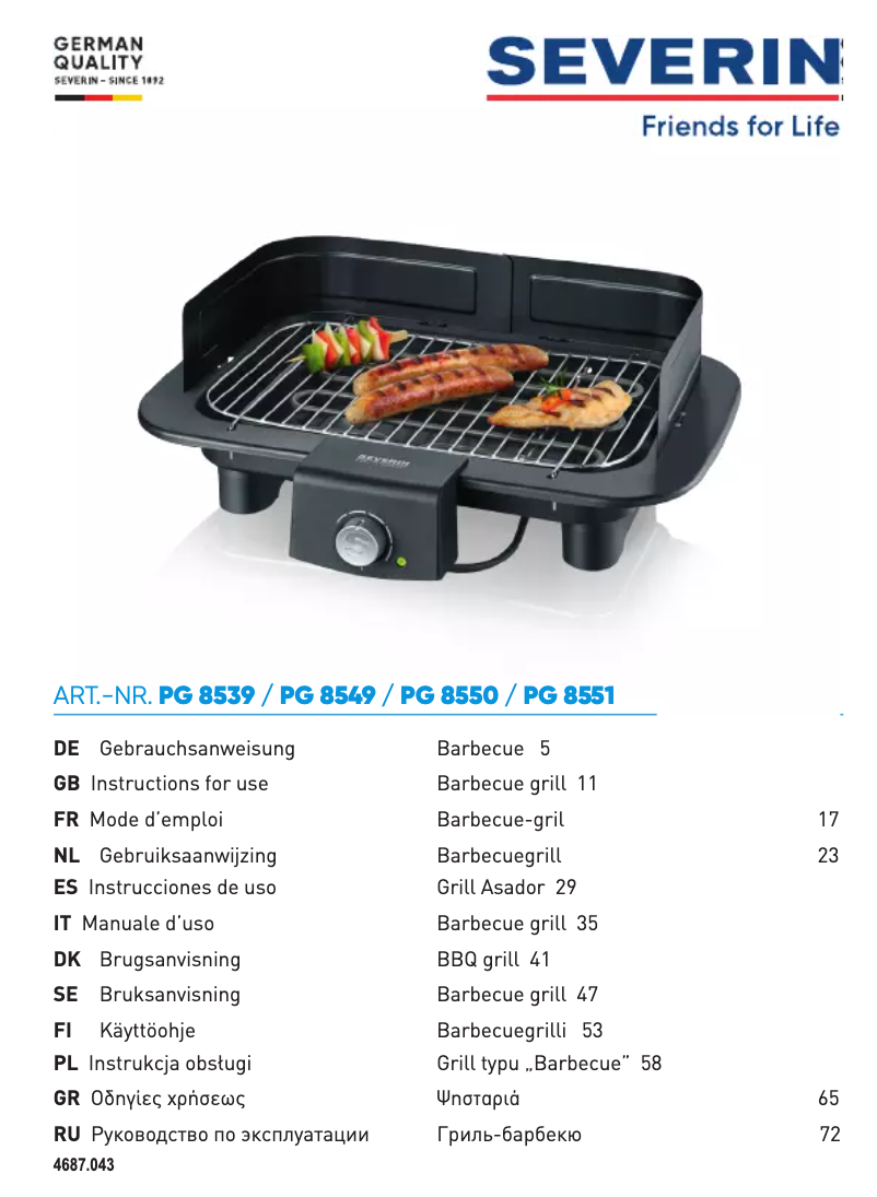 Page 1 de la notice Manuel utilisateur Severin PG 8549