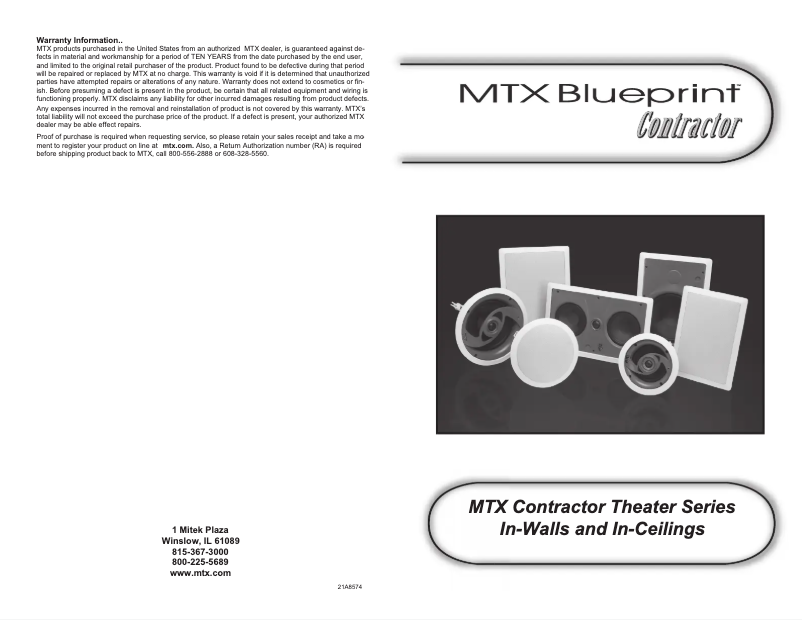 Page n°1 - Manuel utilisateur MTX Audio Blueprint CT620W