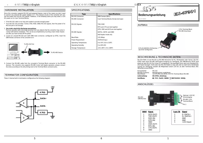 Page 1 de la notice Manuel utilisateur EXSYS EX-47901